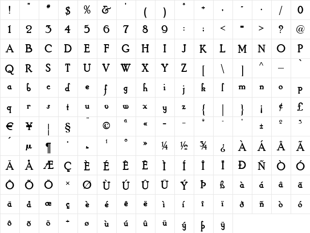HobbyHorseNF Regular  glyph index