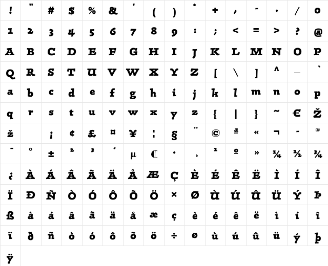 LTConrad ExtraBold  glyph index