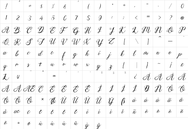 Anjelina Modern Calligraphy Anjelina Modern Calligraphy  glyph index