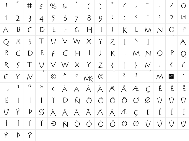 SteinAntik Regular  glyph index