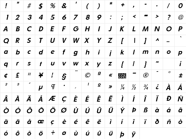 Sharnay BoldItalic  glyph index