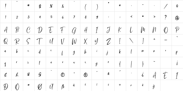 Smooth Dahlia Regular  glyph index