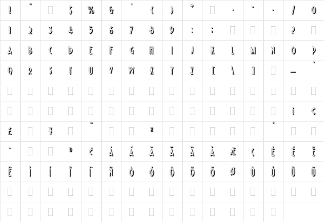 Pleasure Bold Shaded Plain  glyph index