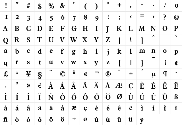 Francisco-DemiBold Regular  glyph index