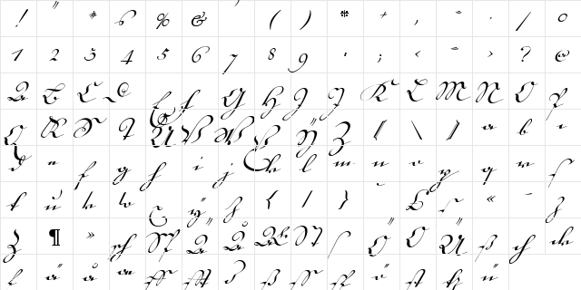 18th Century Kurrent Regular  glyph index
