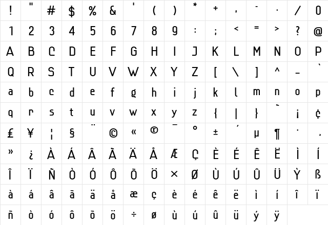 Lindau Regular  glyph index