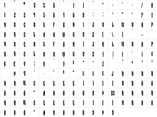 Imperial-Bone Regular  glyph index