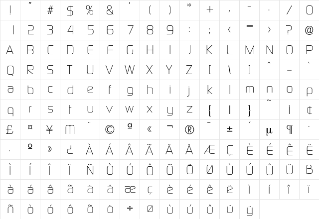 Digital-Light Regular  glyph index
