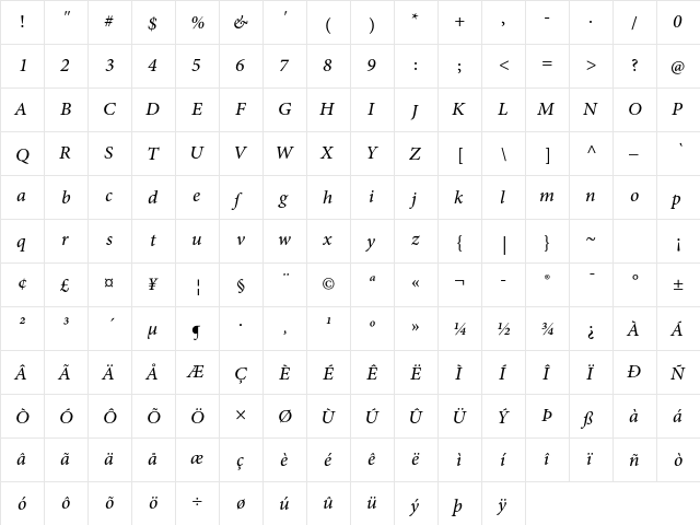 Adobe Arabic Italic  glyph index