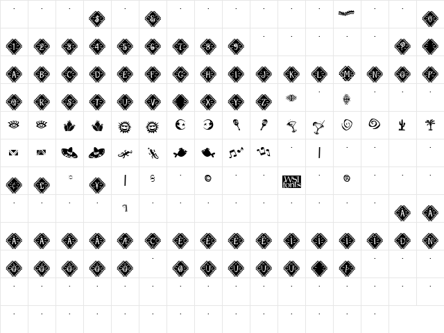 Maraca Extras Regular  glyph index
