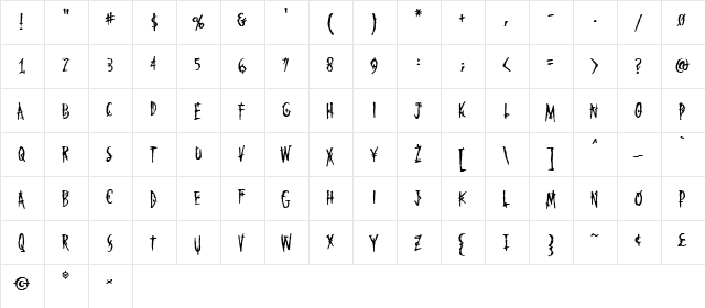Mark of the Beast BB Regular  glyph index