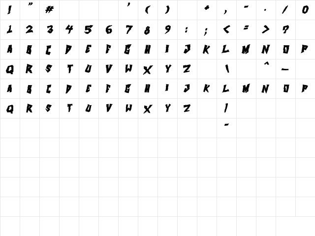 Mechapunk Bold Italic  glyph index