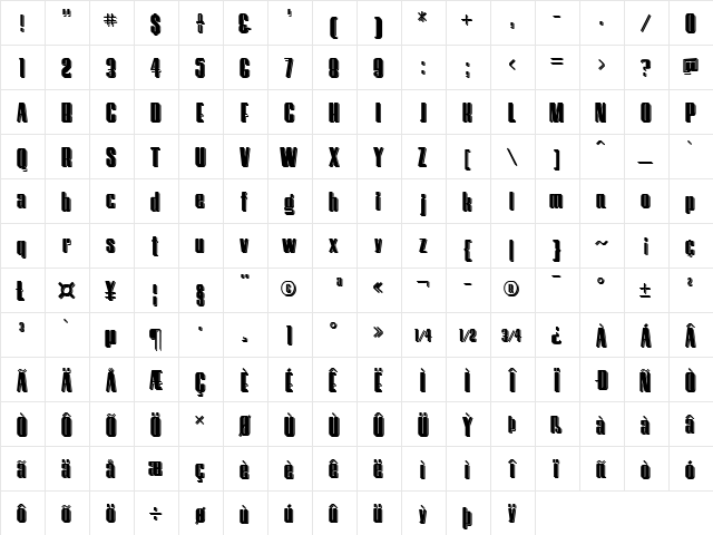 HostilShadow Regular  glyph index