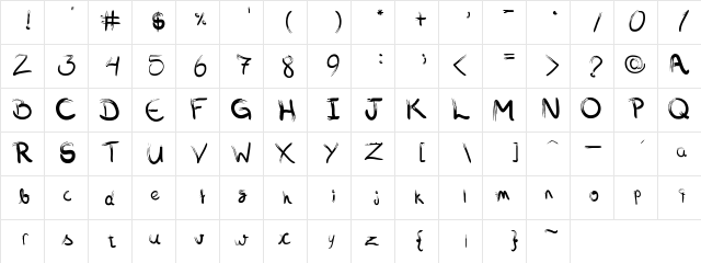bruxi Regular  glyph index
