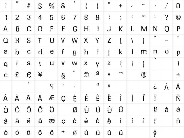 RochesterRandom Regular  glyph index