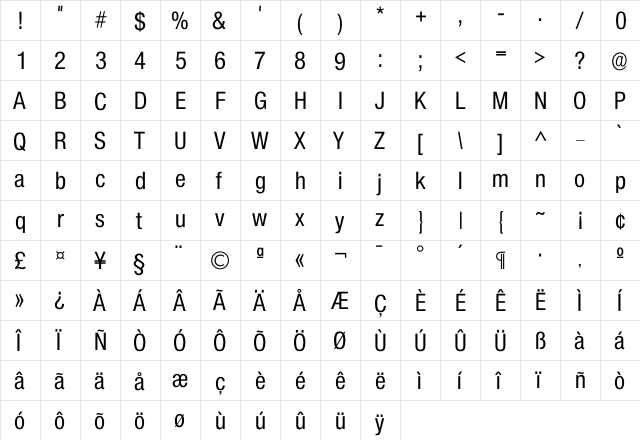 Colnova Medium  glyph index