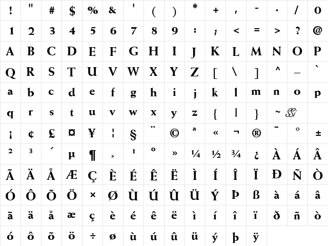 Missive Black SSi Extra Bold  glyph index