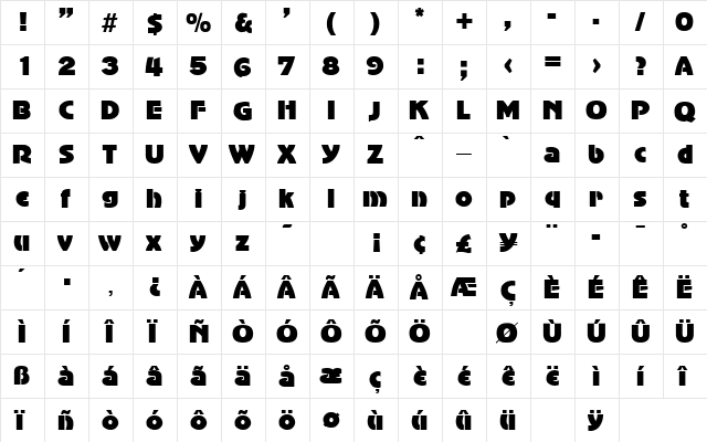 AdvertisersGothic DB Regular  glyph index