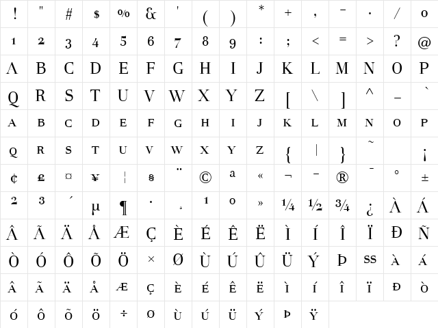 Holmen-RegularSC Regular  glyph index