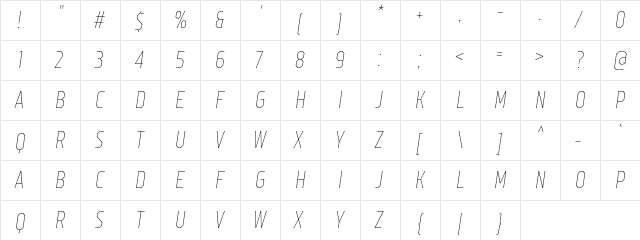 TT Octas Thin Italic DEMO Regular  glyph index