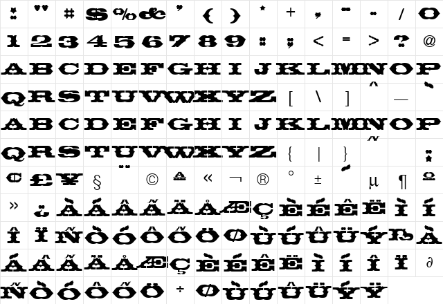 Thunderbird DB Regular  glyph index