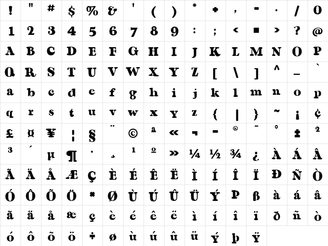 CaliforniaPosterSG Regular  glyph index