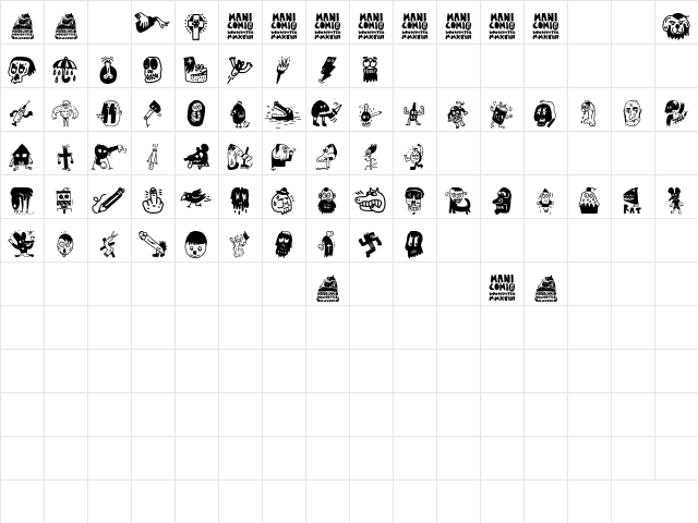 Manicomio Woodcutter Regular  glyph index