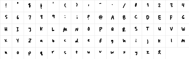 Zach's Handwriting Bold Regular  glyph index
