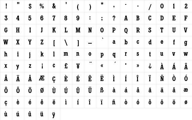 MagnusEF Regular  glyph index