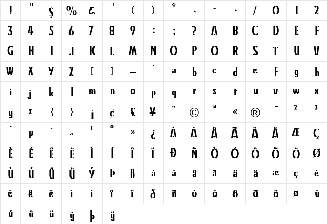 KinoMT Roman  glyph index