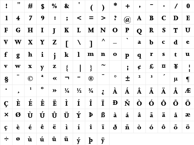 Joanna MT Pro ExtraBold  glyph index