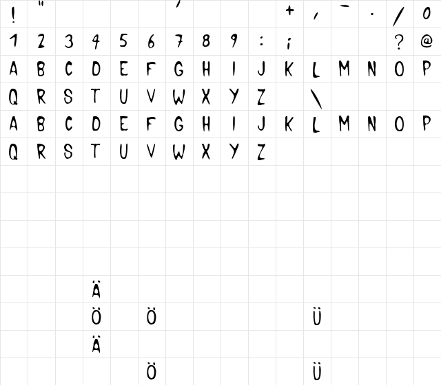 Pocket Monster Regular  glyph index
