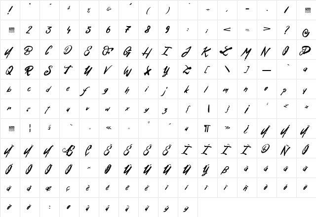 Esteban&Solina_PersonalUseOnly Regular  glyph index