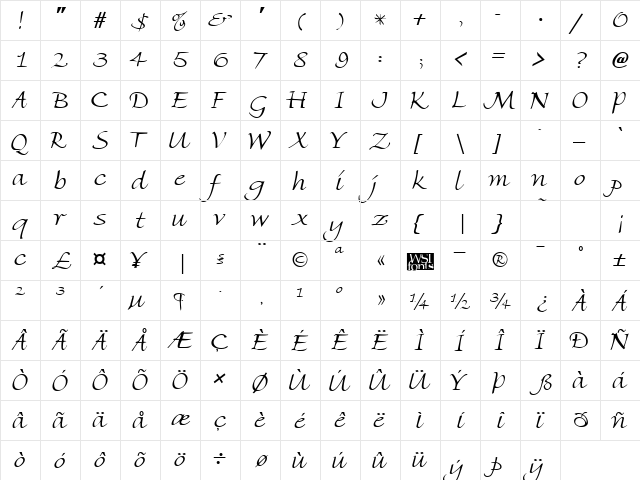 Florentine Regular  glyph index