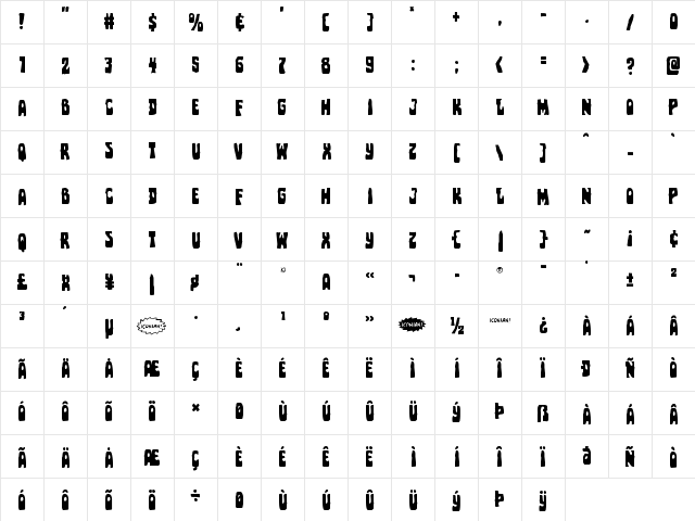 Pocket Monster Staggered Regular  glyph index