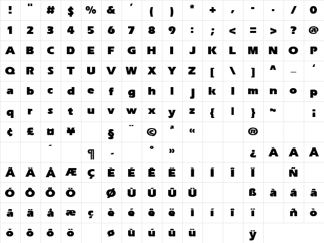 Presence 6 Regular  glyph index
