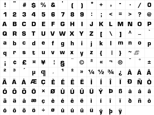 Palindrome Black SSi Bold  glyph index