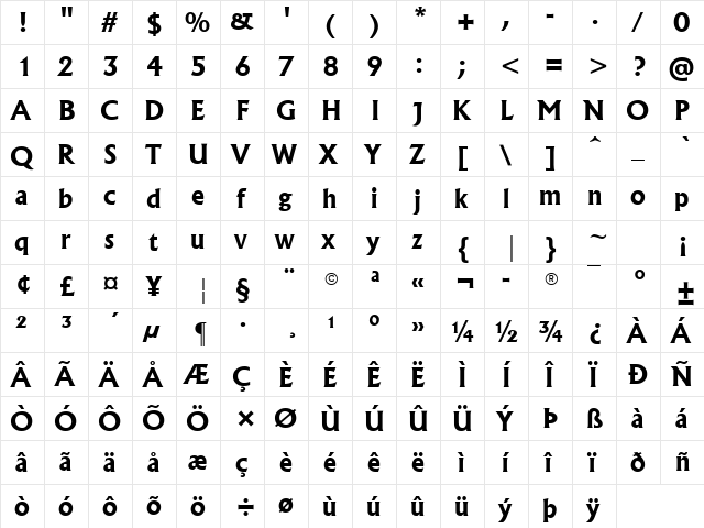 Albertus Bold  glyph index