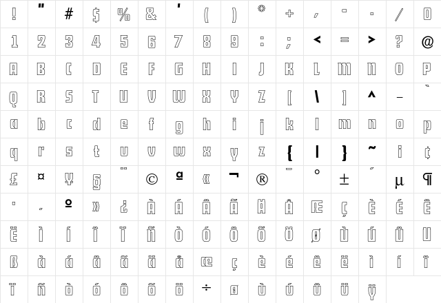 DekodisplayOpen Regular  glyph index
