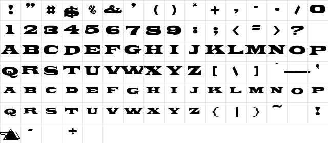 Poncho Regular  glyph index