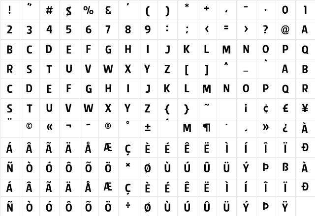 Splendid Plan 9 Regular  glyph index