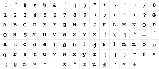 CourierRoughC Bold  glyph index