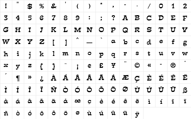 Estro MN Regular  glyph index