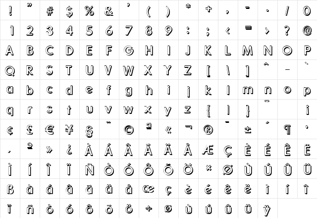 LiamBeckerShadow Regular  glyph index