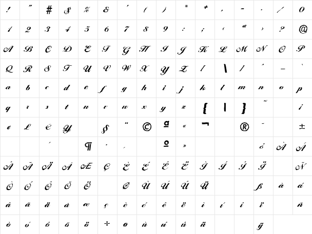 BallantinesAntique-Heavy Regular  glyph index