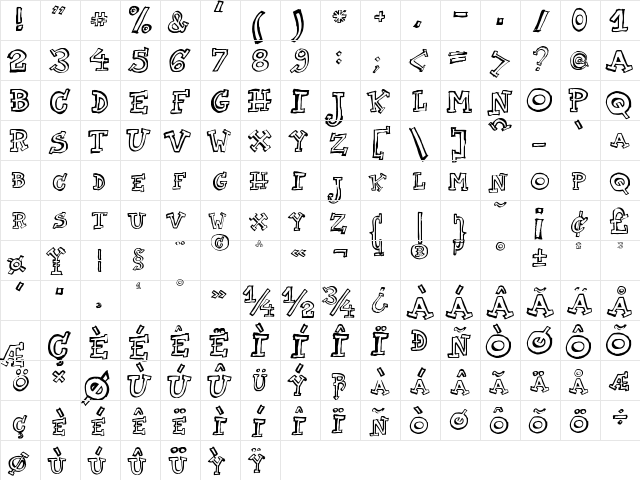 TWO AM Regular  glyph index