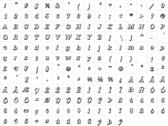 AstridBeckerShadow-Medium Italic  glyph index