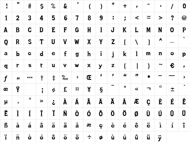 Stavanger Regular  glyph index