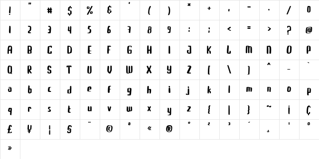 Buggiel Regular  glyph index