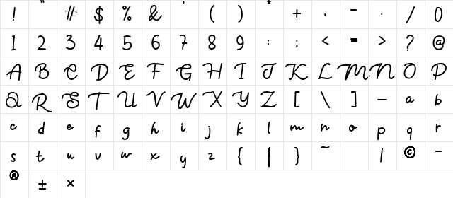 Takoyaki Regular  glyph index